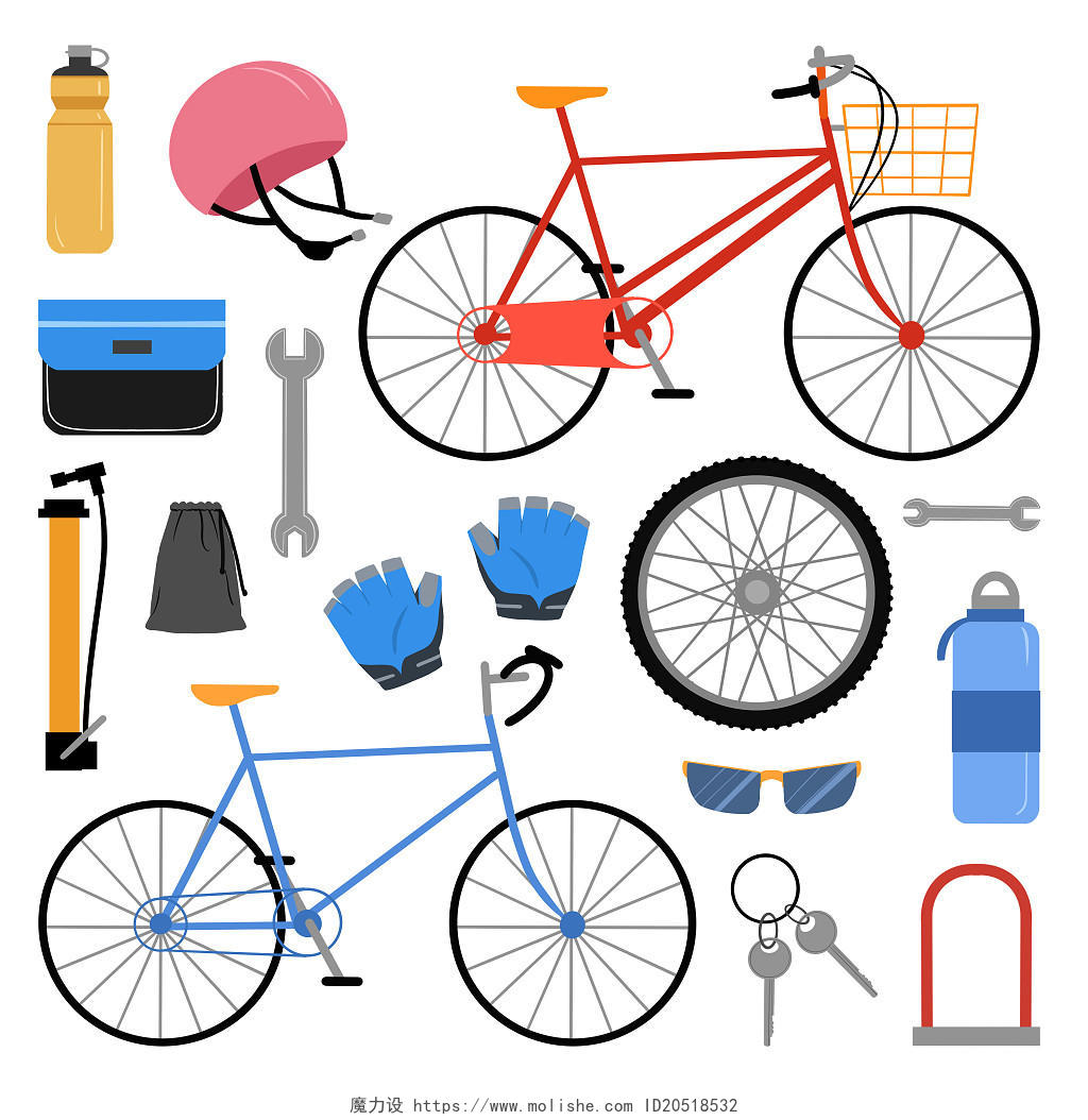 手绘卡通自行车原创插画海报自行车骑自行车
